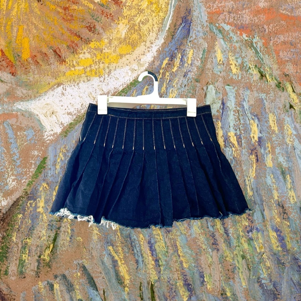 Topshop denim pleated mini skirt